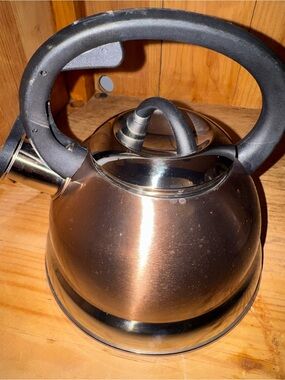 Stainless Steel/Copper Whistling Tea Kettle Black Handle - Copper Finish